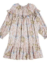 Il Gufo Kids' Floral Ruffle-trimmed Dress In Multicoloured