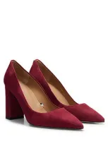 Hugo Boss Suede Pumps With 9cm Block Heel In Red