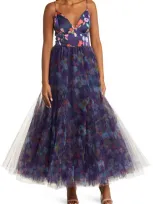 Hutch Lucia A-line Gown In Navy Whimsy Watercolor Floral