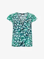 Whistles Womens Multi-coloured Floral-print Ruffle-sleeve Woven Top In Green/multi