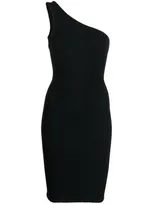 Hunza G One-shoulder Seersucker Minidress In Black