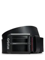 Hugo Leather Belt With Matte-black Logo-trim Buckle