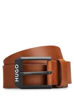 Hugo Leather Belt With Matte-black Logo-trim Buckle In Brown