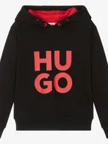 Hugo Kids' Logo-print Drawstring Hoodie In Black