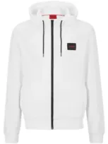 Hugo Zip-through Sweatshirt In Terry Cotton With Logo Patch In White