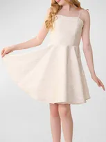 Un Deux Trois Kids' Girl's Jacquard A-line Dress In Ivory