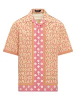 Versace All-over Logo Informal Shirt In Pink,ivory