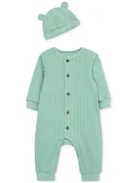 Little Me Baby Boys 2-pc. Green Cable Coverall With Hat