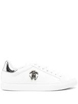 Roberto Cavalli Logo-plaque Leather Sneakers In White