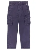 Il Gufo Kids' Cotton Gabardine Cargo Pants In Blue