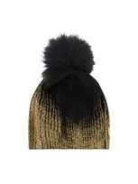 Gorski Metallic Knit Toscana Lamb Pom Beanie In Black / Gold