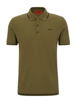 Hugo Stretch-cotton Slim-fit Polo Shirt With Printed Logo In Green