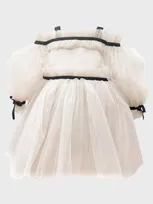 Petite Maison Girls' Coco Caramel Tulle Dress With Sheer Puff Tulle Sleeves - Baby, Little Kid, Big Kid In Light Beige