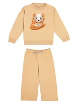 Il Gufo Kids' Fleece Sweatshirt And Sweatpants Set In Brown