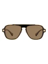 Versace 56mm Polarized Aviator Sunglasses In Havana