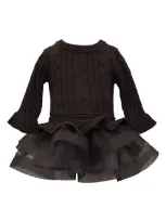 Iris & Ivy Kids' Mixed Media Tiered Sweater Dress In Black