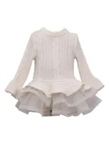 Iris & Ivy Kids' Mixed Media Tiered Sweater Dress In Ivory