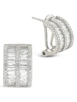 Sterling Forever Serena Cubic Zirconia Half Huggie Hoop Earrings In Silver/clear