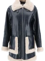 Stand Studio Haley Shearling-trimmed Faux-leather Coat In Blue