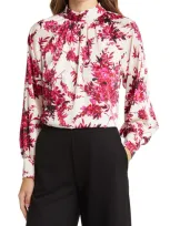 Anne Klein Floral Mock Neck Top In White