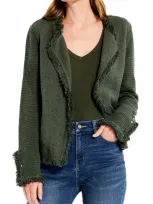 Nic + Zoe Womens Fringe Cardigan Open-front Blazer In Green