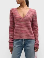 Atm Anthony Thomas Melillo Spacedyed Cotton-blend Deep V-neck Sweater In Lipstick