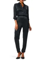 Nic + Zoe Elevated Split Neck Textured Satin Top In Black Onyx