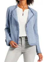 Nic + Zoe Fringe Mix Knit Jacket In Sugar Cookie In Blue Mix