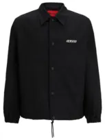 Hugo Water-repellent Coach Jacket With Logo Badge In Black