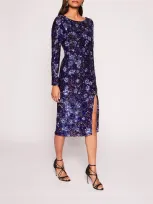 Marchesa Sequin Bouquets Midi Dress In Indigo