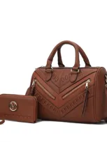 Mkf Collection By Mia K Lara Vegan Leather Women's Satchel With Wallet - 2 Pieces In Brown