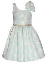 Iris & Ivy Kids' Polka Dot Jacquard Party Dress In Mint Gold