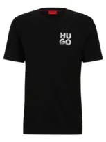 Hugo Cotton-jersey T-shirt With Decorative Reflective Logo In Black