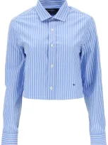 Homme Girls Cropped Striped Poplin Shirt In Blue