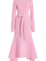 Monique Lhuillier Handkerchief Hem Knit Midi Dress In Pink