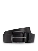 Hugo Boss Italian-leather Belt With Polished Gunmetal Buckle In Black 001