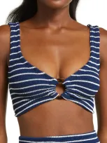 Hunza G Nadine Striped Seersucker Bikini In Navy White