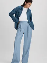 Reiss Blue Petite Wide Leg Suit Trousers With Tencel™ Fibers