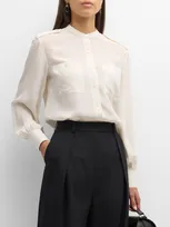 Salon 1884 Cynthia Silk Button-front Top In White