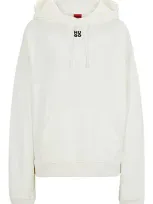 Hugo Cotton-terry Hoodie With Stacked Logo And Kangaroo Pocket In White