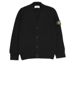 Stone Island Kids' Compass Patch Knitted Cardigan In Black