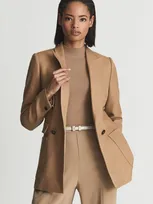 Reiss Light Camel Double Breasted Twill Blazer