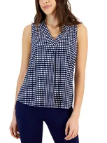 Anne Klein Women's Printed Sleeveless V-neck Shell Top In Distant Mt,anne White