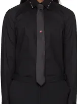 Hugo Slim-fit Shirt In Stretch Cotton With Studded Collar In Black