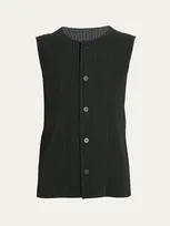 Issey Miyake Men's Pleated Button-front Vest In Black