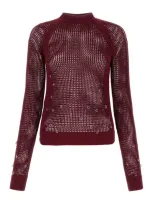 Durazzi Milano Bead-embellished Open-knit Jumper In Burgundy