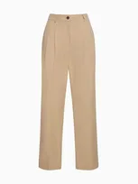 Dunst Pleated Cotton & Nylon Chino Pants In Beige