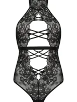 Hunkemoller Melissa Halter Neck Lace Teddy In Caviar