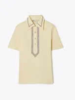 Tory Burch Mercerized Cotton Retro Polo In Sesame/stone Pink