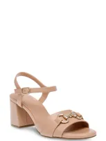 Anne Klein Rennie Block Heel Sandal In Beige Smooth